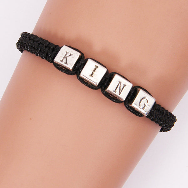 A Pair Braided Rope Alloy Bracelet Charms Couple Rope Wristband