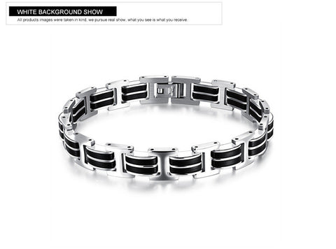 GAGAFEEL Stainless Steel Bracelets Bangles Punk Jewelry Men's Bracelets Genuine Silicone Rope Chain Wristband Hot Wholesale