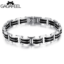 GAGAFEEL Stainless Steel Bracelets Bangles Punk Jewelry Men's Bracelets Genuine Silicone Rope Chain Wristband Hot Wholesale
