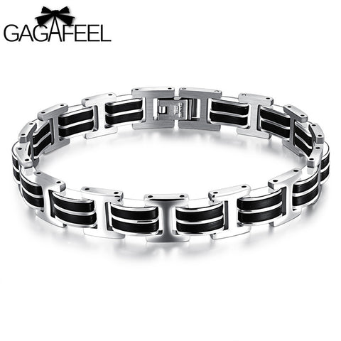GAGAFEEL Stainless Steel Bracelets Bangles Punk Jewelry Men's Bracelets Genuine Silicone Rope Chain Wristband Hot Wholesale
