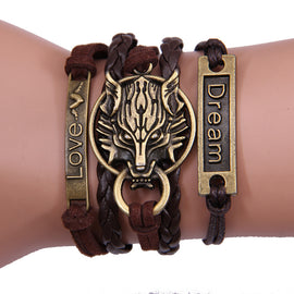 Fashion Braided Rope Multilayer Leather Womens Letter Retro Bracelet Gift
