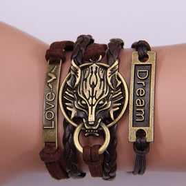 Fashion Braided Rope Multilayer Leather Womens Letter Retro Bracelet Gift