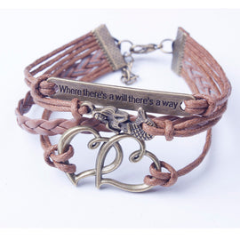 Mermaid Bracelet Vintage Bronze Coffee Rope Knit Heart Punk