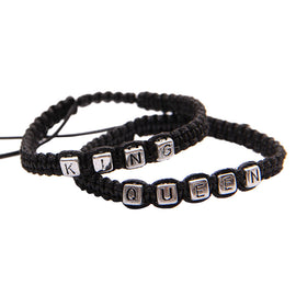 A Pair Braided Rope Alloy Bracelet Charms Couple Rope Wristband