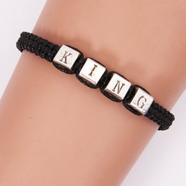 A Pair Braided Rope Alloy Bracelet Charms Couple Rope Wristband