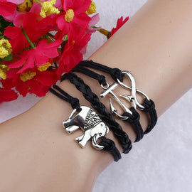 Fashion Charms Anchors Elephant Knit Leather Rope Chain Bracelet Gift