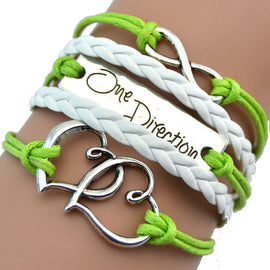 Vintage Bronze Double Heart One Direction Rope Leather Bracelet GN