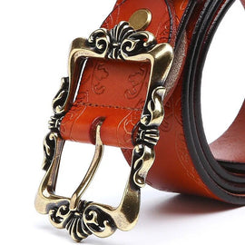 Fashion Wide Genuine leather belt woman vintage Floral Second Layer Cow skin belts for women Top quality strap female for jeans